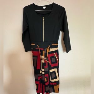 Worn once venus belted stretchy dress 3/4 sleeve zip sexy size 10
